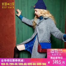 妖精的口袋星星饼干 冬装女心型口袋茧型宽松毛呢外套女中长款图片
