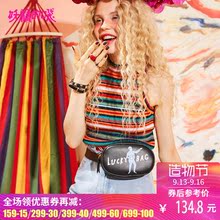 妖精的口袋夏装2018新款亮闪闪chic原宿风条纹修身无袖针织衫女图片