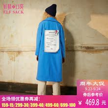 妖精的口袋冬装新款宽松贴布绣毛呢大衣女中长款外套艺术副本图片
