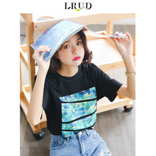 LRUD短袖t恤女2018夏装新款女装韩版黑色学生打底衫宽松学生上衣图片