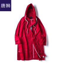 唐狮旗舰店2018秋新款外套女青年大口袋中长款连帽风衣休闲潮图片