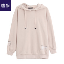唐狮旗舰店2018秋装新款印花燕麦色宽松套头连帽卫衣休闲学生图片