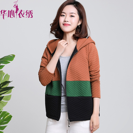 韩版棒球服女2018春秋新款中老年大码宽松女装连帽短外套40-50岁商品大图
