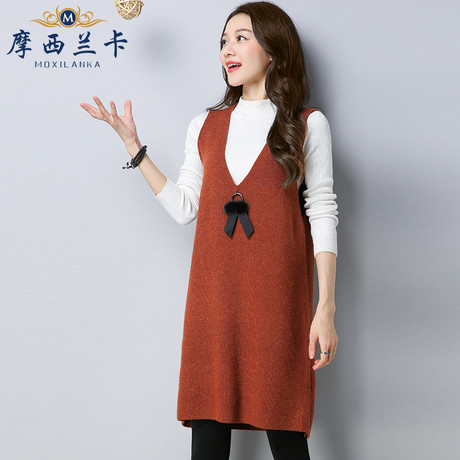 春季女装中长款马甲女韩版宽松蝴蝶结休闲无袖背心春天针织马夹商品大图