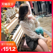 秋冬气质洋气小衫女装2018新款韩版修身蕾丝打底衫很仙的白色上衣图片