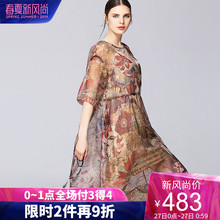 dfvc2019夏季新款女装欧美复古印花宽松飘逸桑蚕丝连衣裙真丝薄款图片
