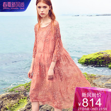 dfvc欧美夏季真丝连衣裙女2019新款中长款宽松桑蚕丝刺绣娃娃裙图片