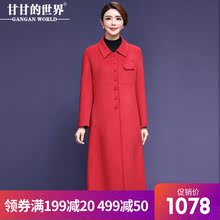【全羊毛】甘甘的世界2018秋冬新款西装翻领纯色双面呢大衣中长女图片