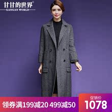 【全羊毛】甘甘的世界大翻领毛呢大衣中长款2018新款双面呢外套女图片