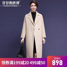 【全羊毛】甘甘的世界2018秋冬新款西装翻领双面呢大衣修身中长款图片