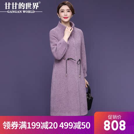 甘甘的世界2018秋冬新款长袖立领毛呢外套中年大码韩版中年女装商品大图
