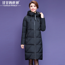 【90%白鸭绒】中长款黑色羽绒服女甘甘的世界新款高领连帽修身图片