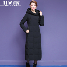 【90%白鸭绒 四面弹面料】过膝长款羽绒服女修身甘甘的世界新款图片