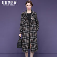 【80%羊毛】双面呢大衣女中长款2018新款甘甘的世界冬季格子西装图片