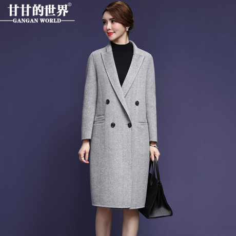 【全羊毛】甘甘的世界2018秋冬新款双面呢大衣时尚人字纹毛呢外套商品大图