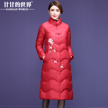 【90%白鹅绒】甘甘的世界2018冬装新款中长款立领加厚刺绣羽绒服商品大图