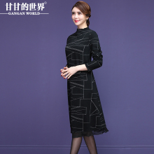 【几何印花】几何线条连衣裙冬装甘甘的世界2018新款冬季大码长款图片