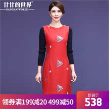 【刺绣 49.1%羊毛】2018新款甘甘的世界打底裙中长款毛呢连衣裙女图片