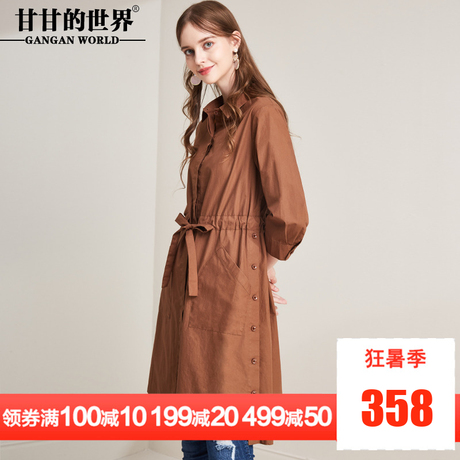 甘甘的世界2018秋季新款暗扣系带风衣女中长款休闲外套女显瘦商品大图