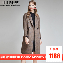 甘甘的世界2018秋冬新款双面呢大衣女西装翻领格纹九分袖毛呢外套图片