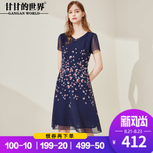 雪纺连衣裙女中长款甘甘的世界2018夏装新品印花大摆长裙连衣裙D图片