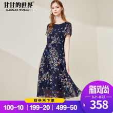 雪纺碎花连衣裙2018夏装新款甘甘的世界时尚印花短袖圆领中长裙图片