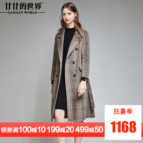 甘甘的世界2018秋冬新款毛呢外套女纯色长袖宽松中长款双面呢大衣商品大图