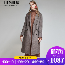 甘甘的世界100%羊毛双面呢大衣西装翻领人字纹中长款毛呢外套反季图片