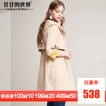甘甘的世界2018秋季新款女装连帽休闲风衣抽绳收腰显瘦外套女图片