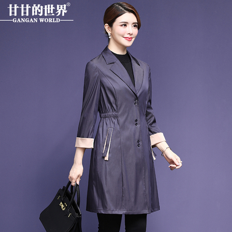 甘甘的世界2018秋季新款中长款风衣外套女七分袖弹力收腰西装翻领商品大图