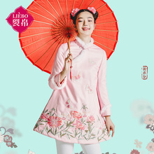 裂帛新衣记2017冬季新款复古中式立领刺绣棉服68170146图片