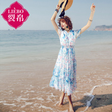 裂帛旗舰店2018夏装新款浪漫度假风印花裙子收腰雪纺连衣裙女显瘦图片