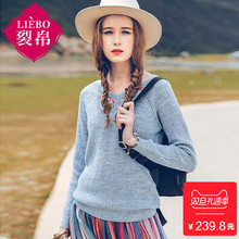 裂帛旗舰店2018春新款V领刺绣插肩袖套头衫休闲宽松版毛衣女图片