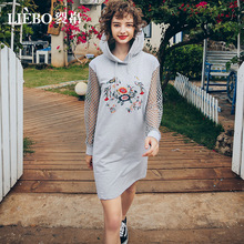 裂帛旗舰店2018夏装新款个性抽绳刺绣镂空拼接长袖休闲连衣裙女图片