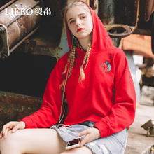 裂帛2018春季新品连帽领刺绣卫衣时尚休闲套头帽衫女图片