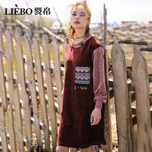 裂帛旗舰店2018秋季新款立领时尚刺绣螺纹袖口温柔套头连衣裙女图片