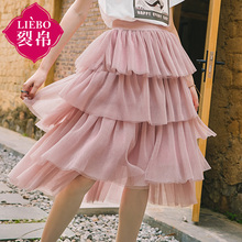 裂帛女装2018夏新款松紧腰多层雪纺韩版短裙A字少女半身裙女图片