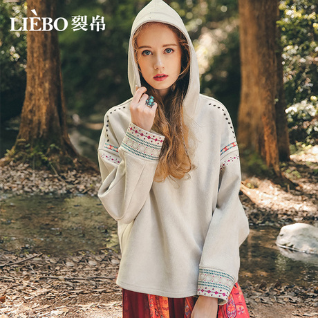裂帛2018秋季新款连帽精美刺绣宽松版型少女风学生休闲长袖卫衣女商品大图