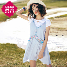 裂帛旗舰店2018夏装新款V领文艺刺绣无袖吊带裙显瘦A字连衣裙女图片