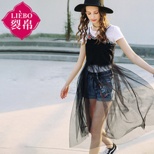 裂帛旗舰店2018夏新款气质仙女刺绣雪纺裙透视网纱吊带连衣裙女图片