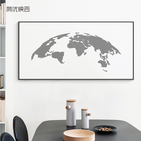 简优映画现代简约级条画抽象装饰画世界地图白色墙挂画横幅大尺寸