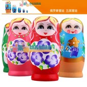 彩色5层套娃 幼儿园早教卡通木制益智玩具 五层套娃 俄罗斯套娃