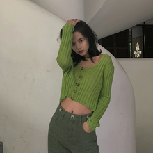fortylions春秋薄款开衫外套女2019新款韩版v领镂空短款毛针织衫