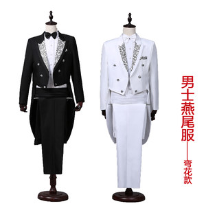 男装魔术师表演指挥服美声歌手演出服 男士礼服燕尾服套装-弯花款