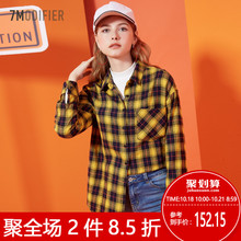 长袖格子衬衫女2018秋装新款外套宽松韩版学生衬衣时尚上衣女装潮图片