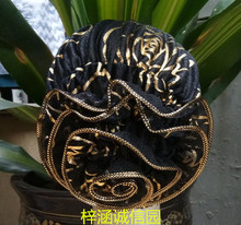 伊斯兰穆斯林回族用品黑蓝色绣花带大花网纱包头方便帽女士礼拜帽