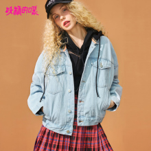 妖精的口袋牛仔外套女秋装2018新款宽松连帽韩版短外套学生bf潮图片