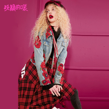 妖精的口袋Y秋冬2018新款短外套牛仔刺绣流行显瘦韩版宽松ins女图片