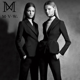 MVW经典黑色商务职业西装女两件套加厚套装2018新品修身显瘦
