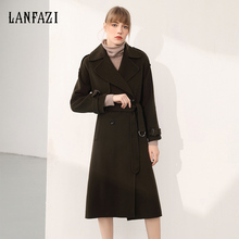 Lanfazi品质女装 高圆圆同款军绿色羊毛大衣时尚显瘦名媛毛呢外套图片